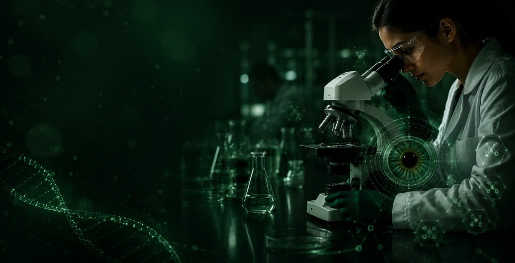 Scientist in a laboratory using a microscope